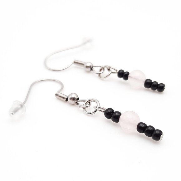 Hand Crafted Jewelry - Rose Quartz Chakra Healing Gemstone Beaded Dangle Drop Earrings Handmade Jewelry